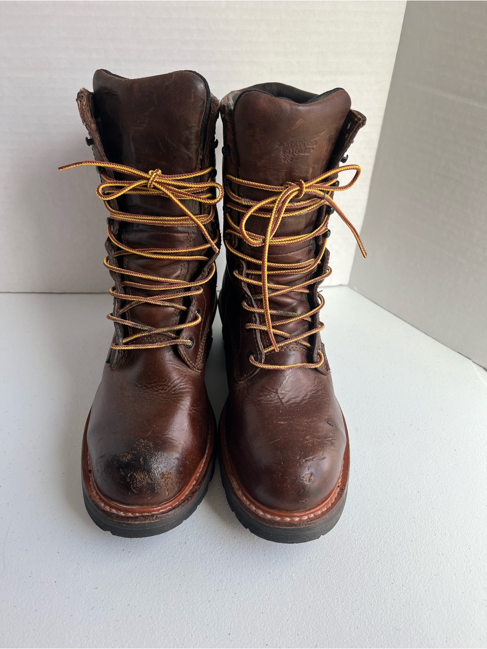 Red Wing Shoes Brown Leather Work Boots with Yellow Laces